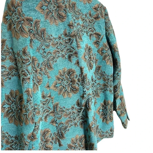 Denim & Co. M teal & brown tapestry4 button blazer coat - Picture 4 of 5